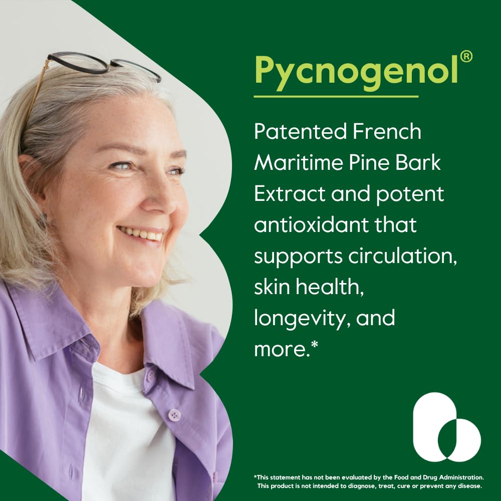 Bestvite Pycnogenol capsules close-up shows convenient daily capsules for ongoing use.