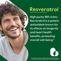 Close-up of BESTVITE Resveratrol capsules showing vegan and gluten-free formula