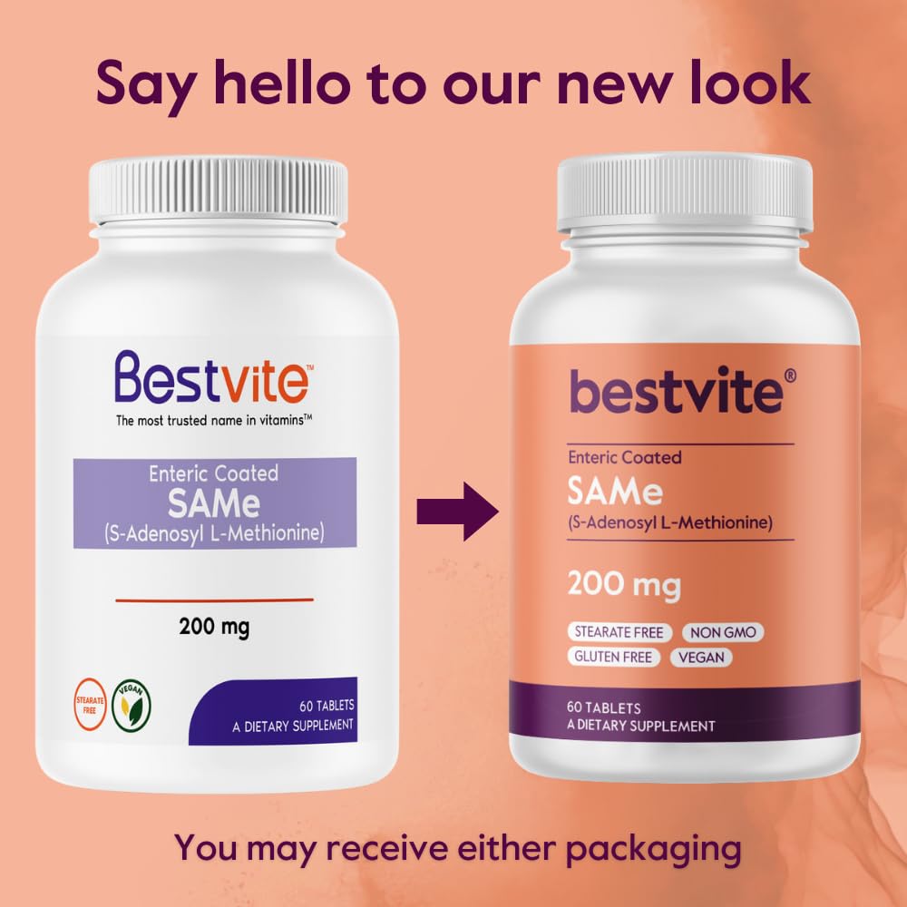 BESTVITE SAM-e 200mg bottle front view showcases Italian premium ingredient.