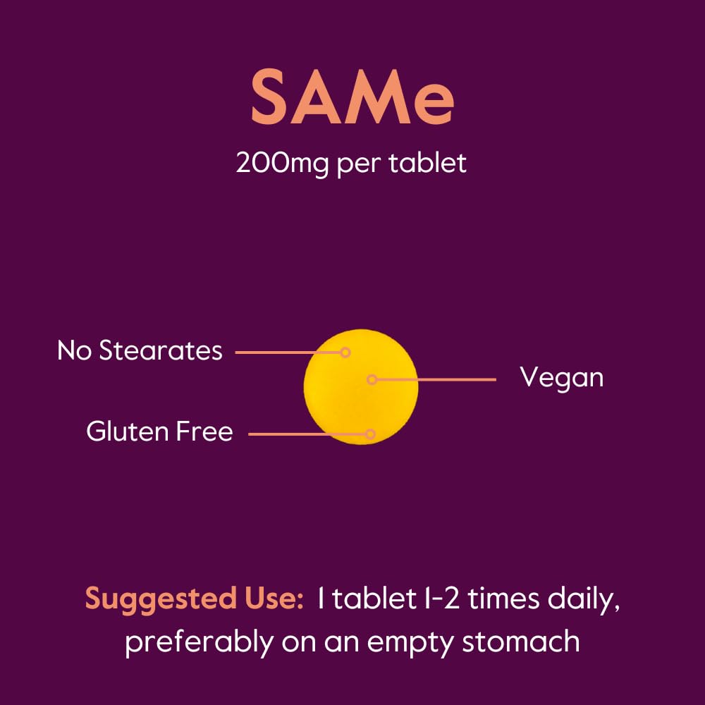 BESTVITE SAM-e 200mg label detail communicates purity and allergen-friendly attributes.