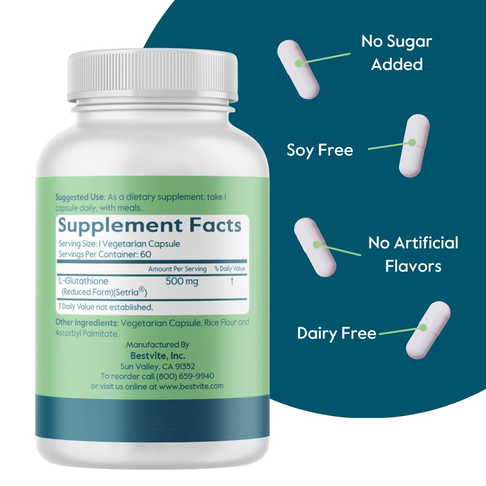 Bestvite L-Glutathione bottle pour showing convenient capsule form.