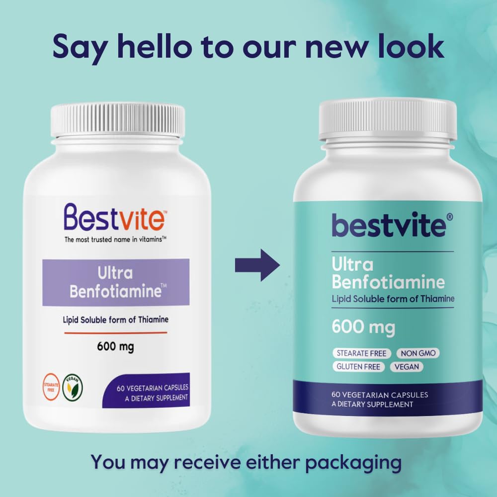 Bestvite Ultra Benfotiamine 600mg bottle with pills for vegan lifestyle