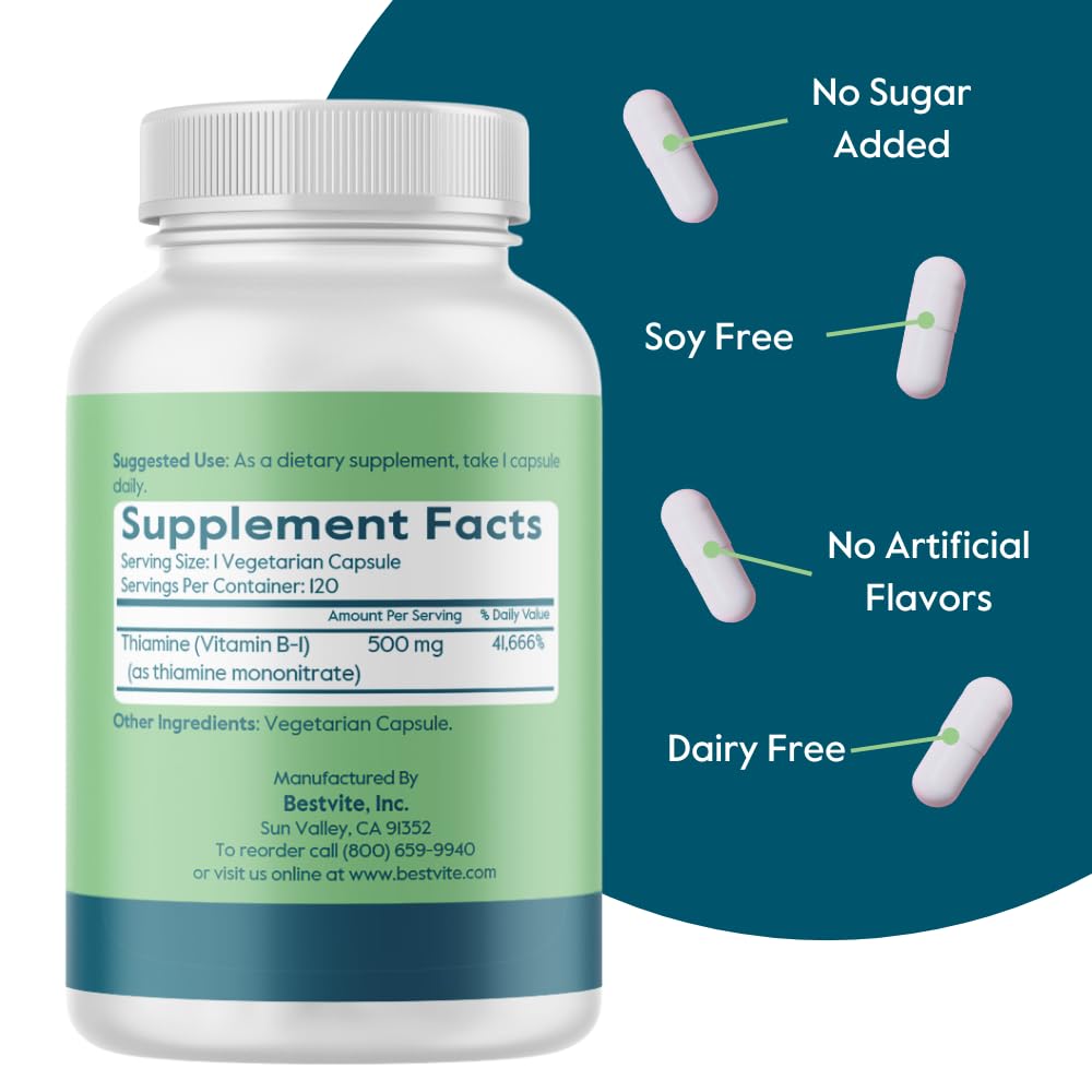 BESTVITE vegan gluten-free B1 capsules support energy and wellness.