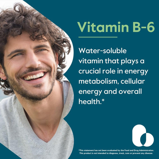 BESTVITE Vitamin B-6 200mg capsules closeup emphasizes vegan capsules for energy support.