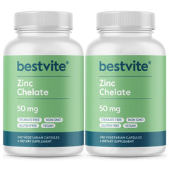 BESTVITE Zinc Chelate 50mg bottle shown for daily immune support and easy supplementation.