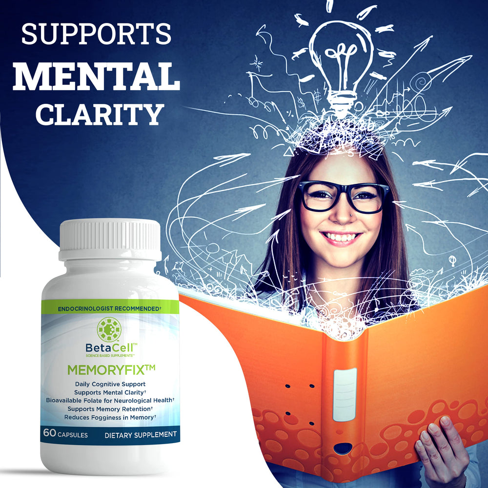Daily-use memory supplement BETACELL MemoryFix promotes calm alertness.