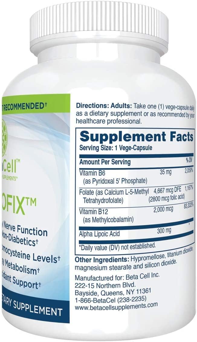 BETACELL Neurofix label back showing non-GMO, gluten-free attributes