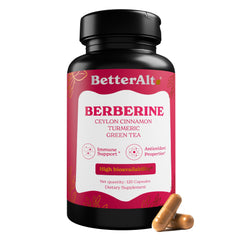 Better Alt Berberine Capsules bottle close-up highlighting HCL 97% for digestion support.