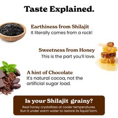 Better Alt chocolate shilajit honey stick close-up shows cocoa-honey swirl and texture.