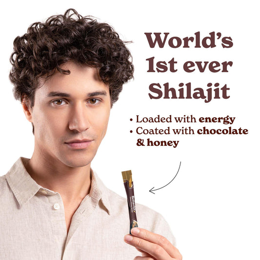 Better Alt chocolate shilajit honey stick being opened for quick consumption.