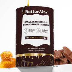 Better Alt chocolate shilajit honey stick packaging highlights on-the-go energy option.