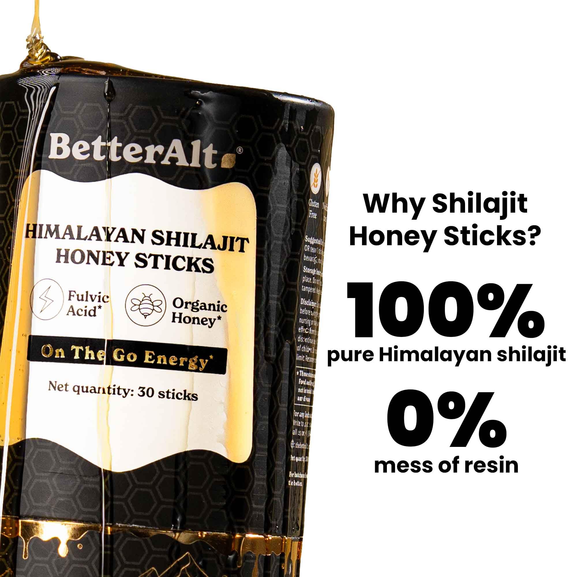 Better Alt Himalayan Shilajit Stick amber glow highlighting natural fulvic acid for vitality.