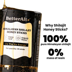 Better Alt Himalayan Shilajit Stick amber glow highlighting natural fulvic acid for vitality.