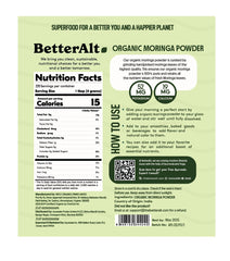 Close-up of Better Alt Organic Moringa Powder in vibrant green form, ideal for smoothies