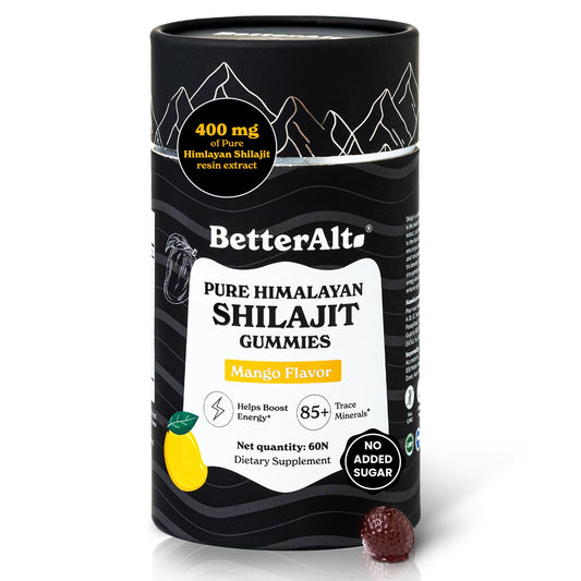Better Alt Pure Himalayan Shilajit Gummies bottle with mango flavor for sustained energy