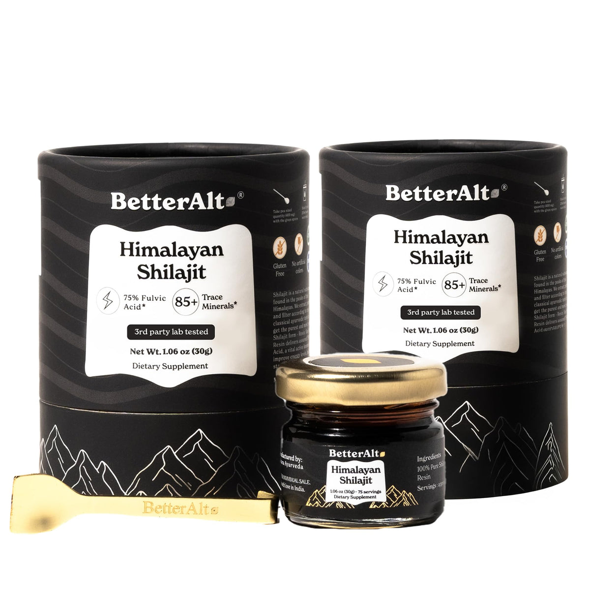 Better Alt Pure Himalayan Shilajit Resin 2-pack on display for daily energy support