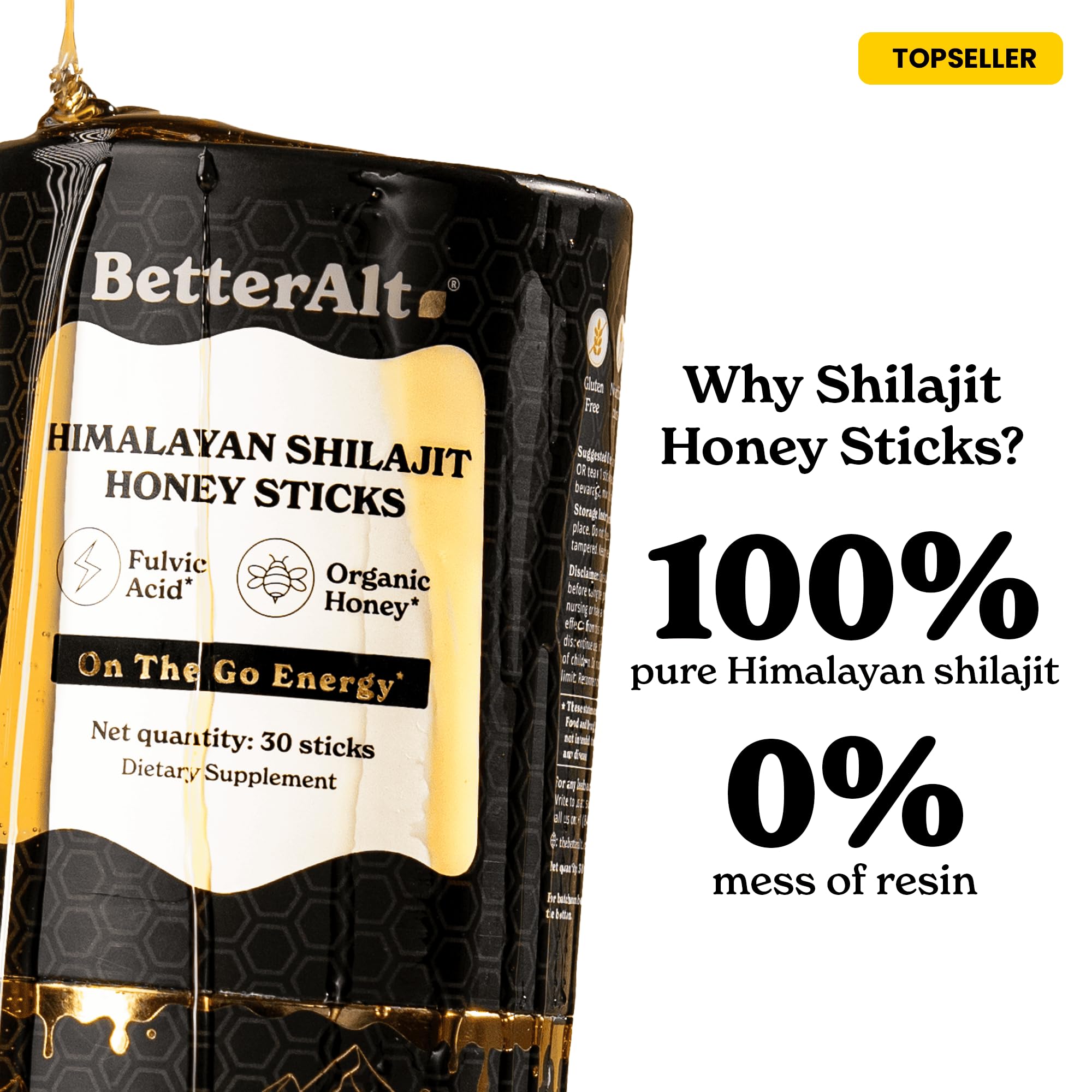 Better Alt Shilajit Honey Stick serving shows portable nourishment.