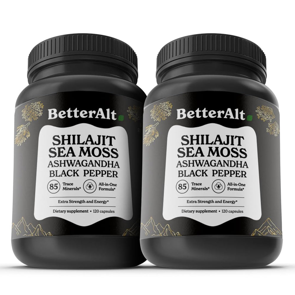 Better Alt Shilajit Seamoss capsules bottle view highlighting mineral-rich daily support.