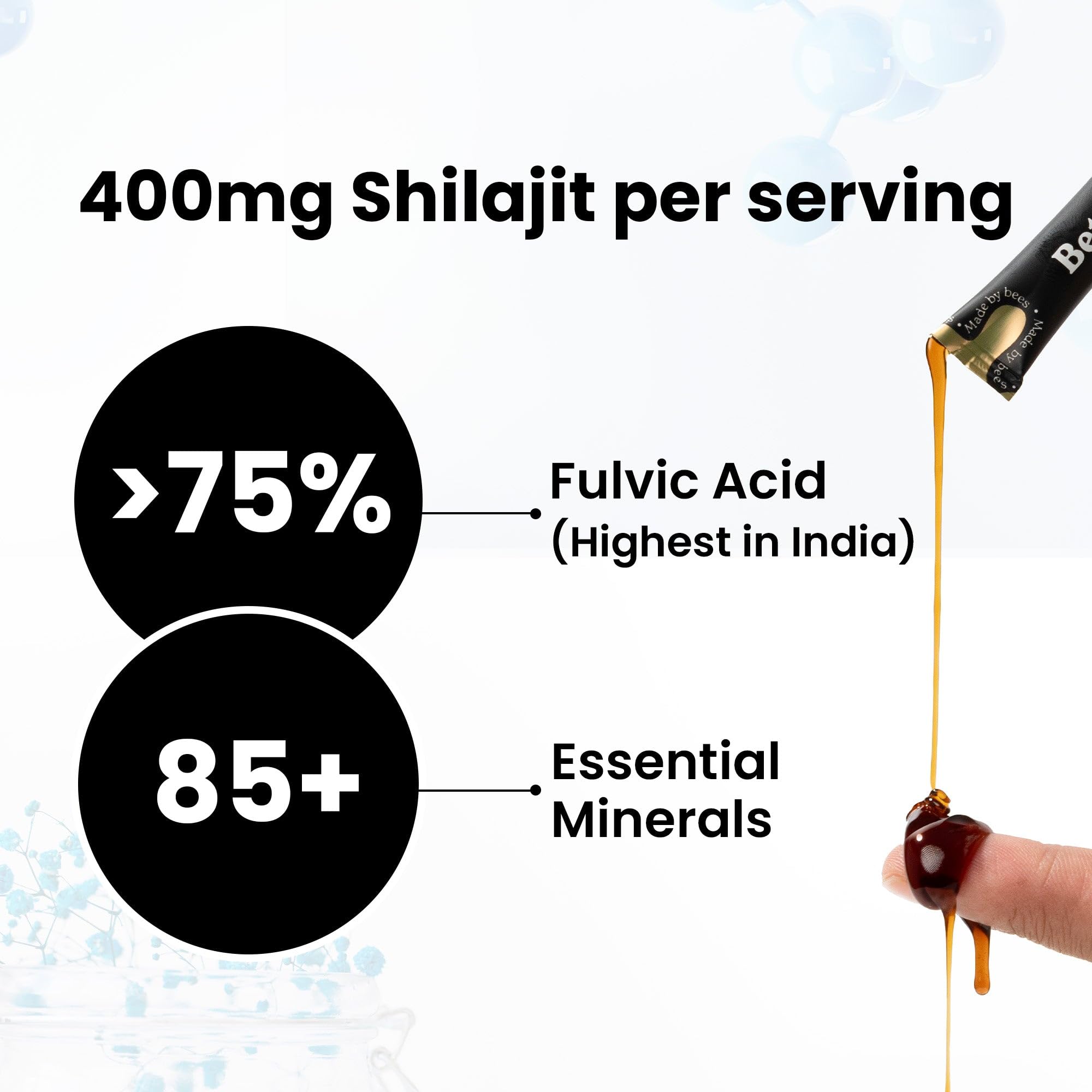 Better Alt Shilajit Stick closeup of honey amber, rich antioxidants from raw honey.