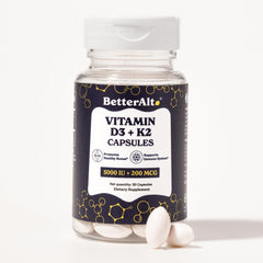 Better Alt Vitamin D3 + K2 bottle front view highlighting 5000 IU D3 per capsule
