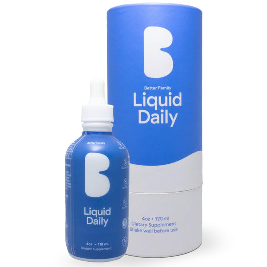 Better Family Liquid Daily Multivitamin bottle on white background for all ages.