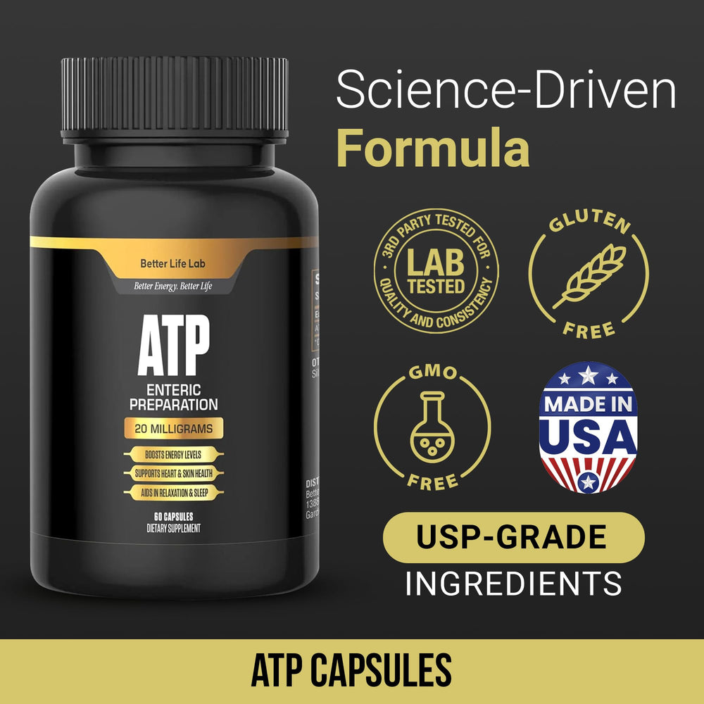 Better Life Lab ATP capsules close-up ideal for focus and endurance.