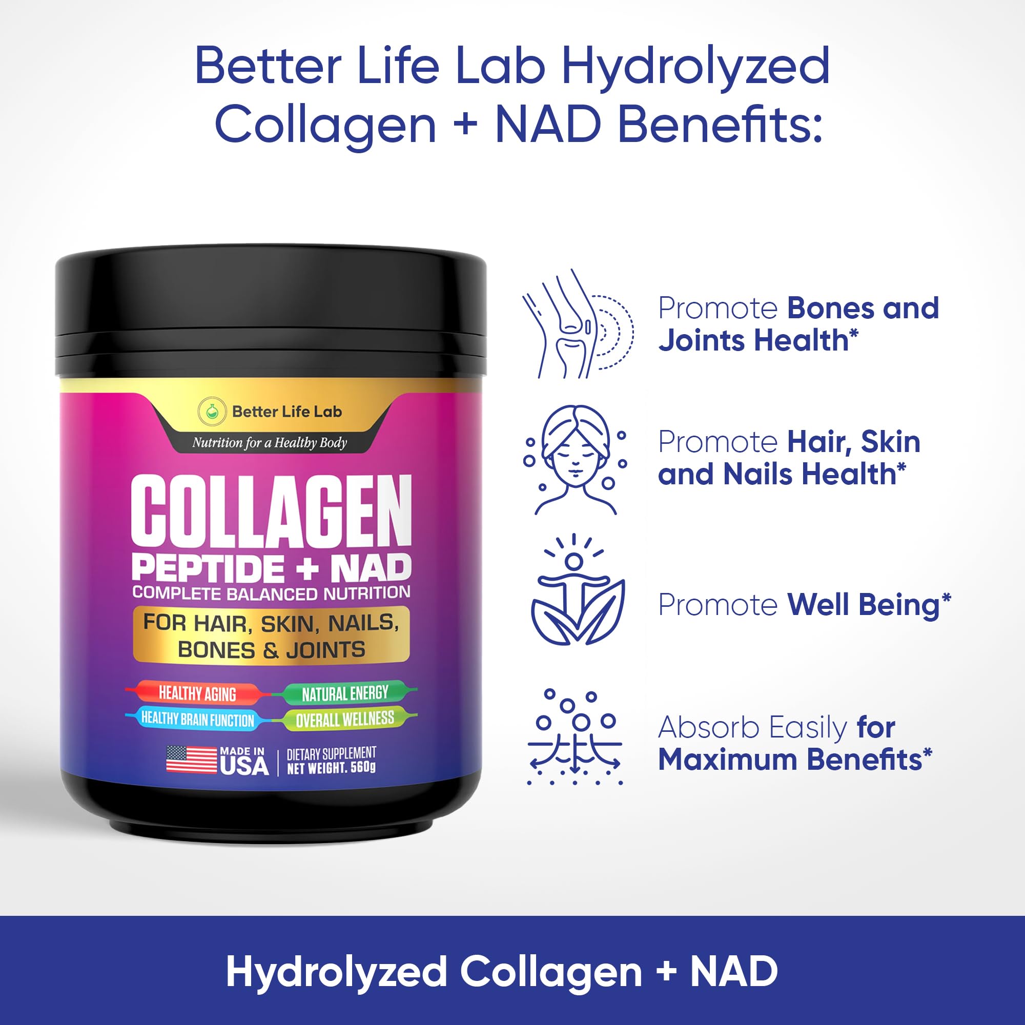 BETTER LIFE LAB collagen NAD powder scoop dissolving smoothly into beverages