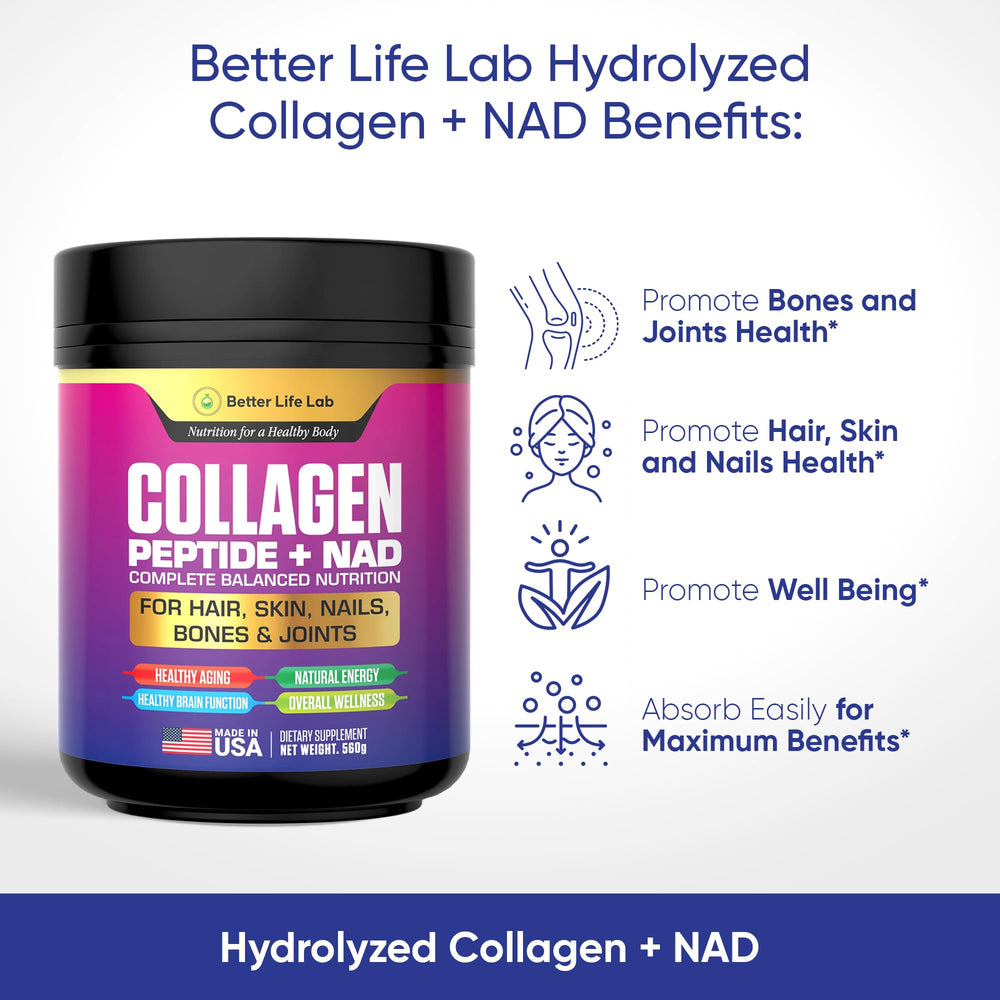 BETTER LIFE LAB collagen NAD powder scoop dissolving smoothly into beverages