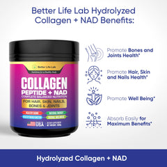 BETTER LIFE LAB collagen NAD powder scoop dissolving smoothly into beverages