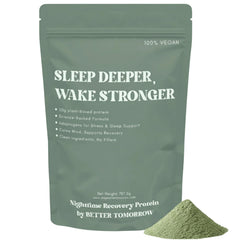 Better Tomorrow Nighttime Recovery Protein bottle displaying vanilla flavor for overnight support