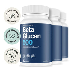 Better Way Health Beta Glucan 500 bottle label closeup highlighting purity and formula