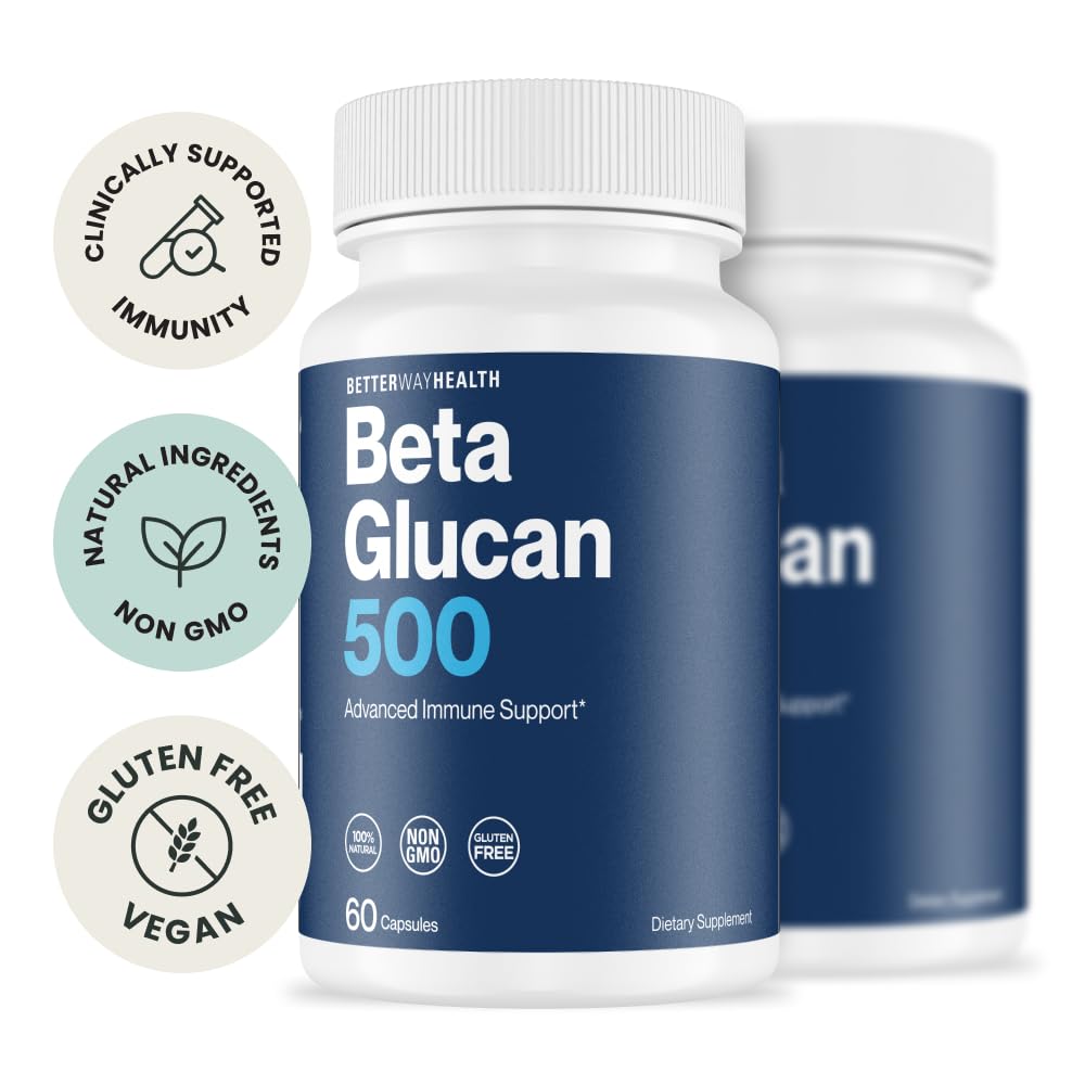 Better Way Health Beta Glucan 500 bottle pour showing convenient daily dosing