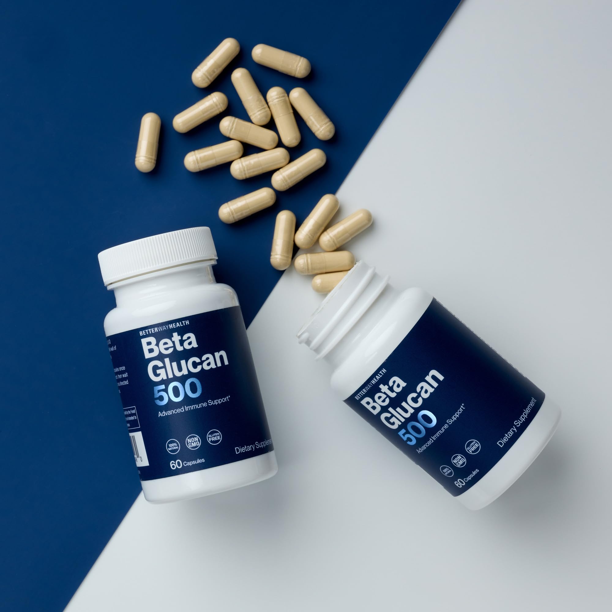 Better Way Health Beta Glucan 500 packaging box for easy storage.