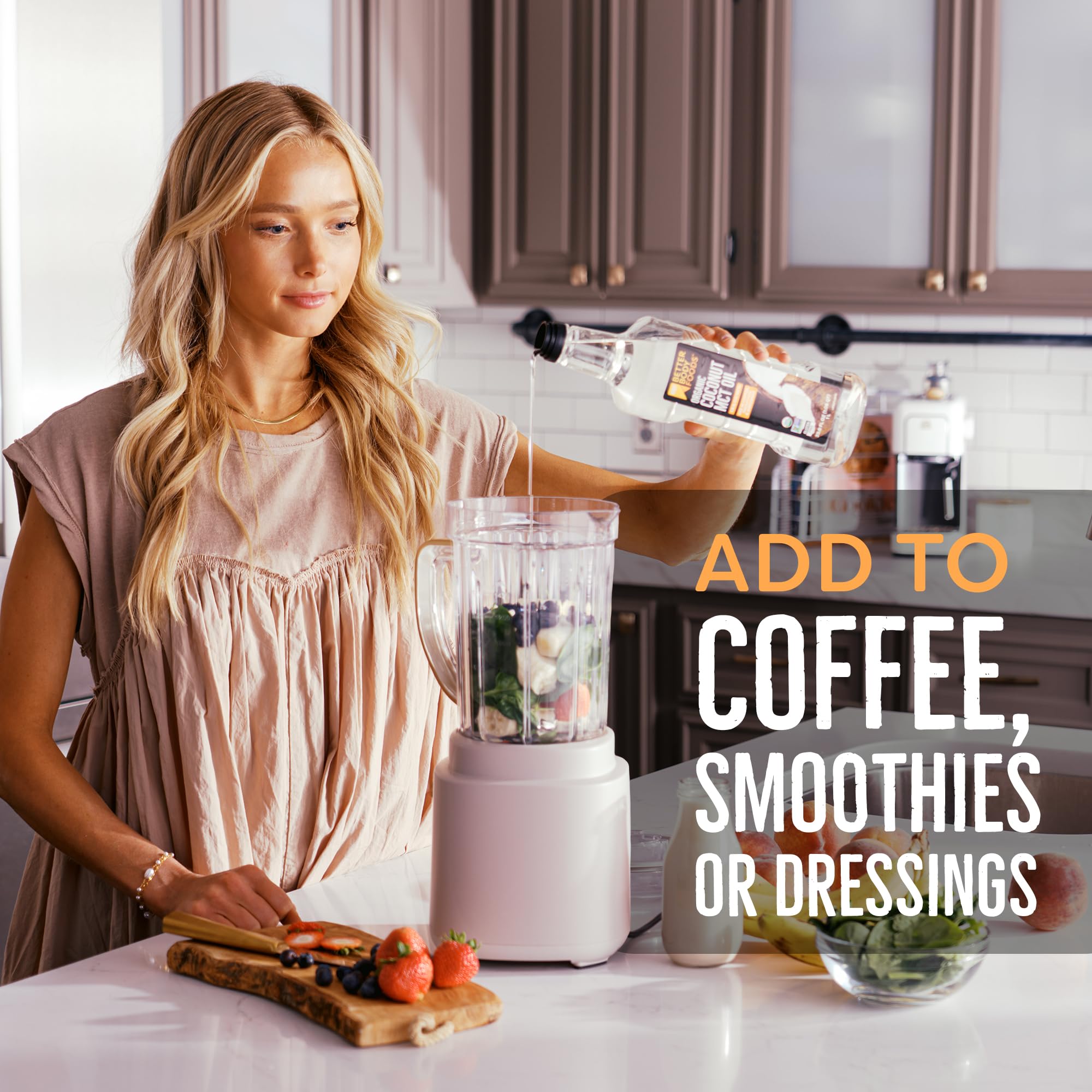 BetterBody Foods coconut MCT oil for kitchen use in dressings and smoothies.