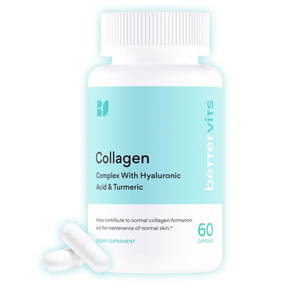 Bettervits Collagen Peptides Complex bottle shows premium marine collagen for daily beauty support.