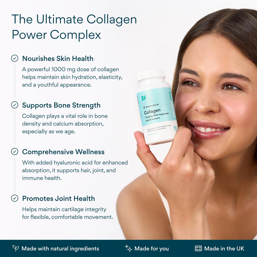 Bettervits Collagen Capsules close-up shows easy daily capsules for skin, hair, and joints.