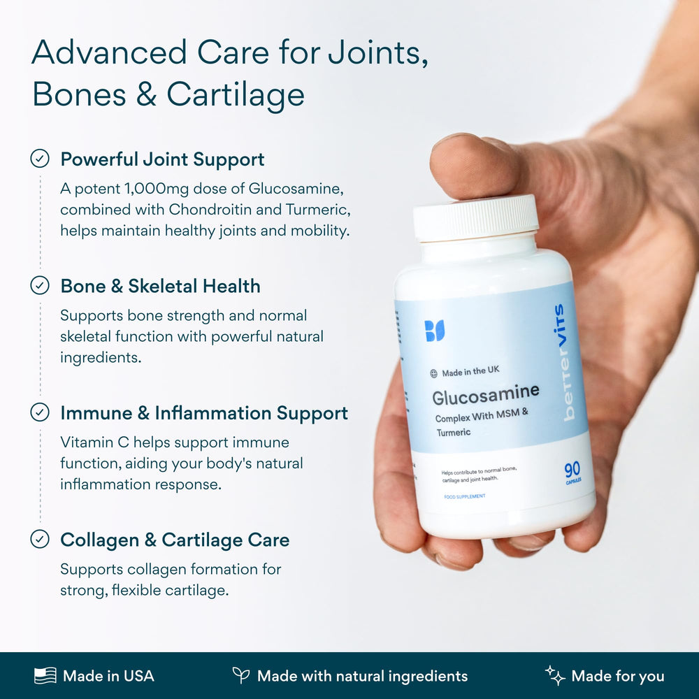 Bettervits Glucosamine Complex label closeup showing purity and ingredients
