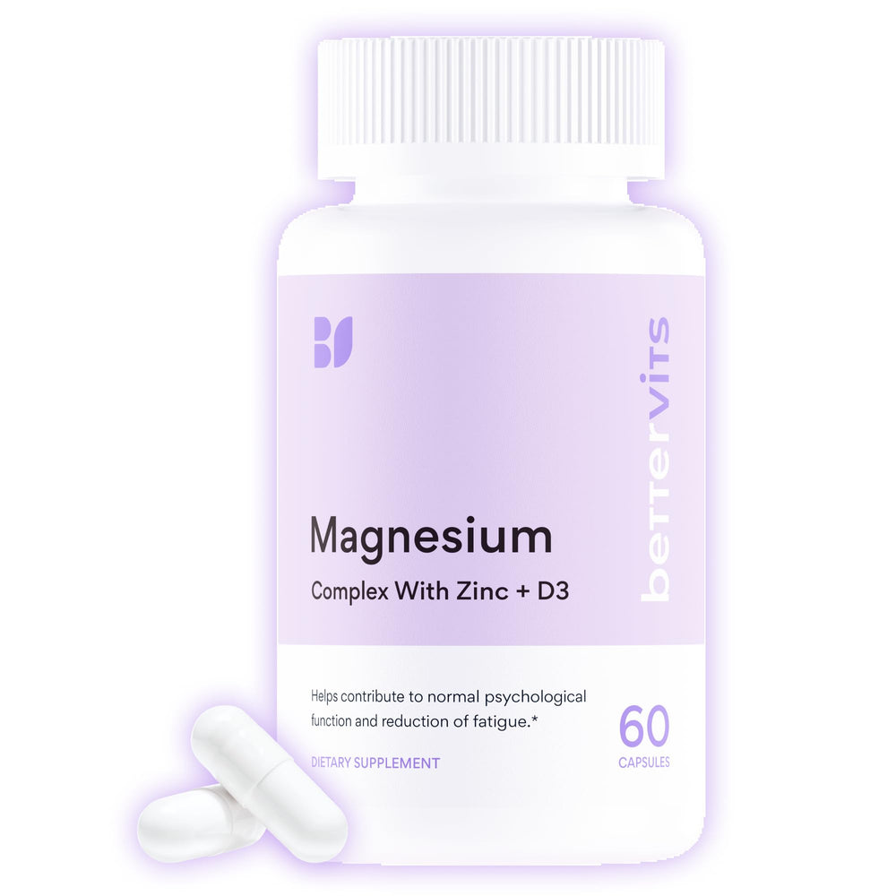 Bettervits magnesium glycinate bottle shown for daily relaxation support.
