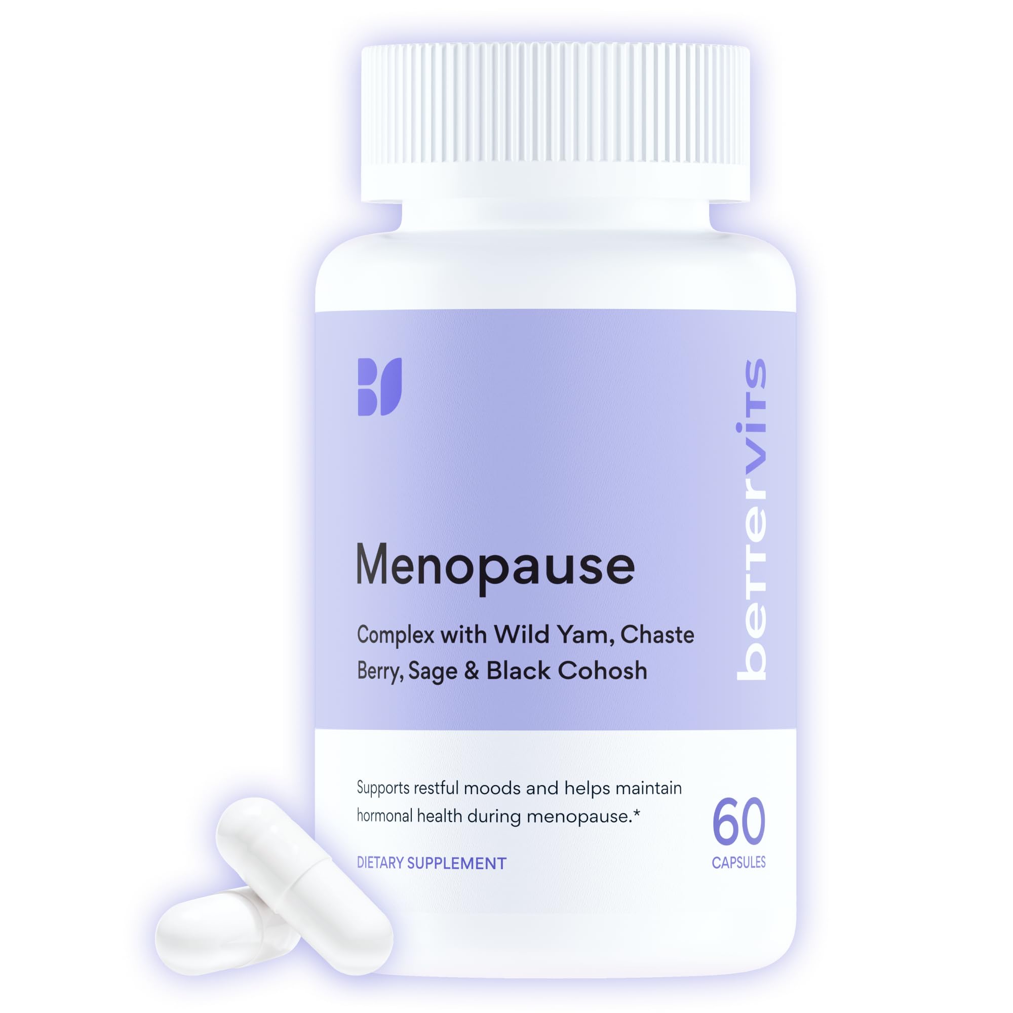 Bettervits menopause bottle front for daily balance support.