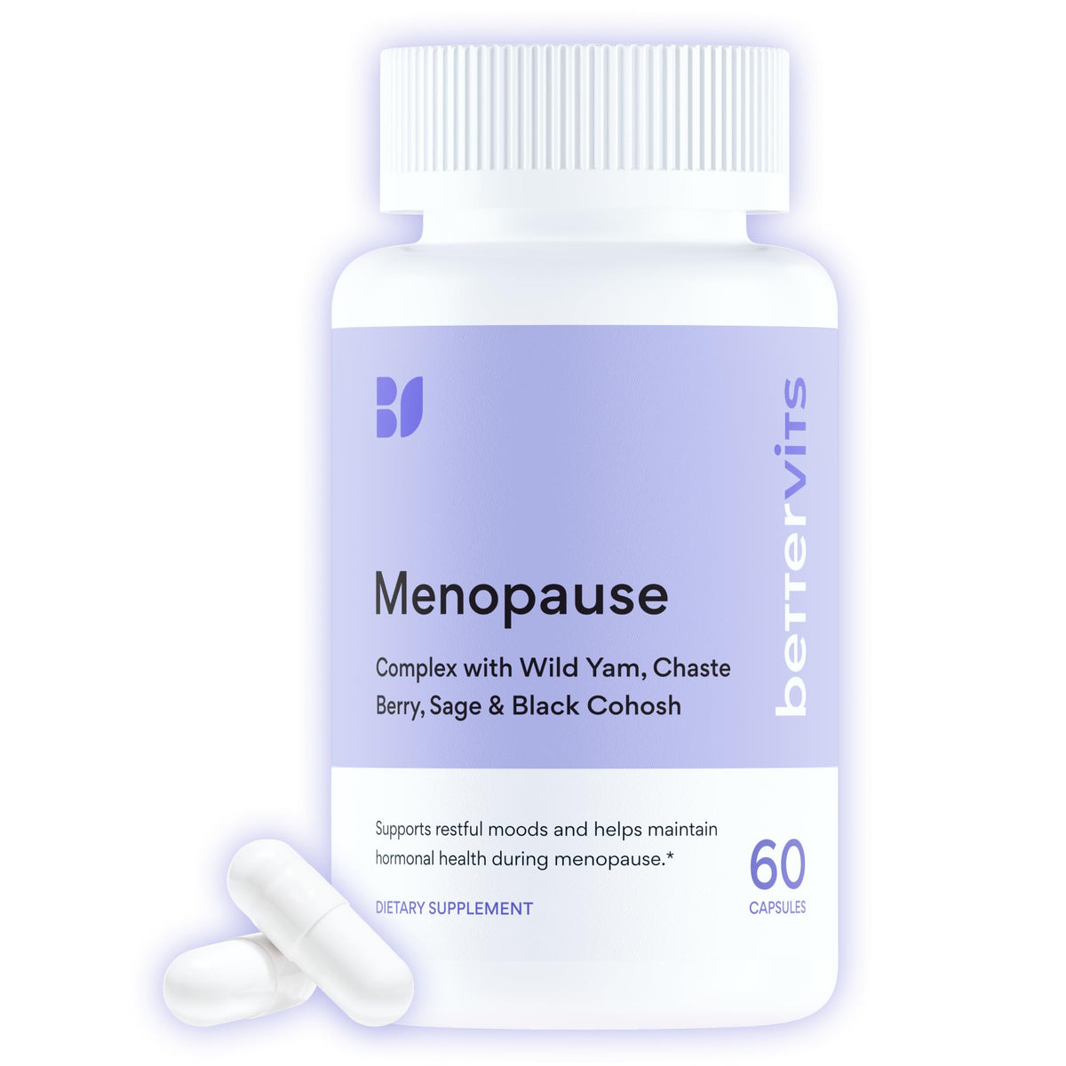 Bettervits menopause bottle front for daily balance support.