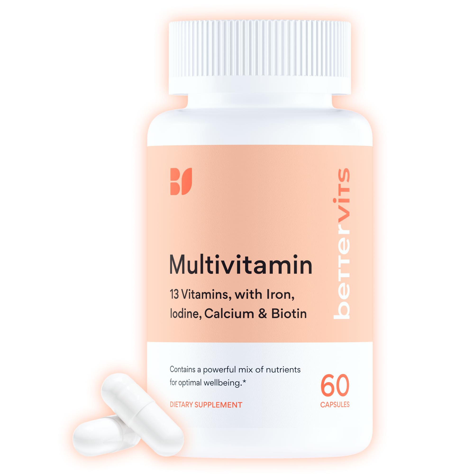 Bettervits multivitamin bottle closeup showing essential nutrients for daily energy
