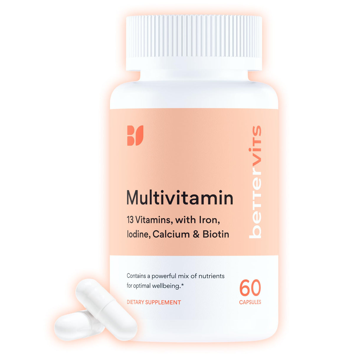 Bettervits multivitamin bottle closeup showing essential nutrients for daily energy