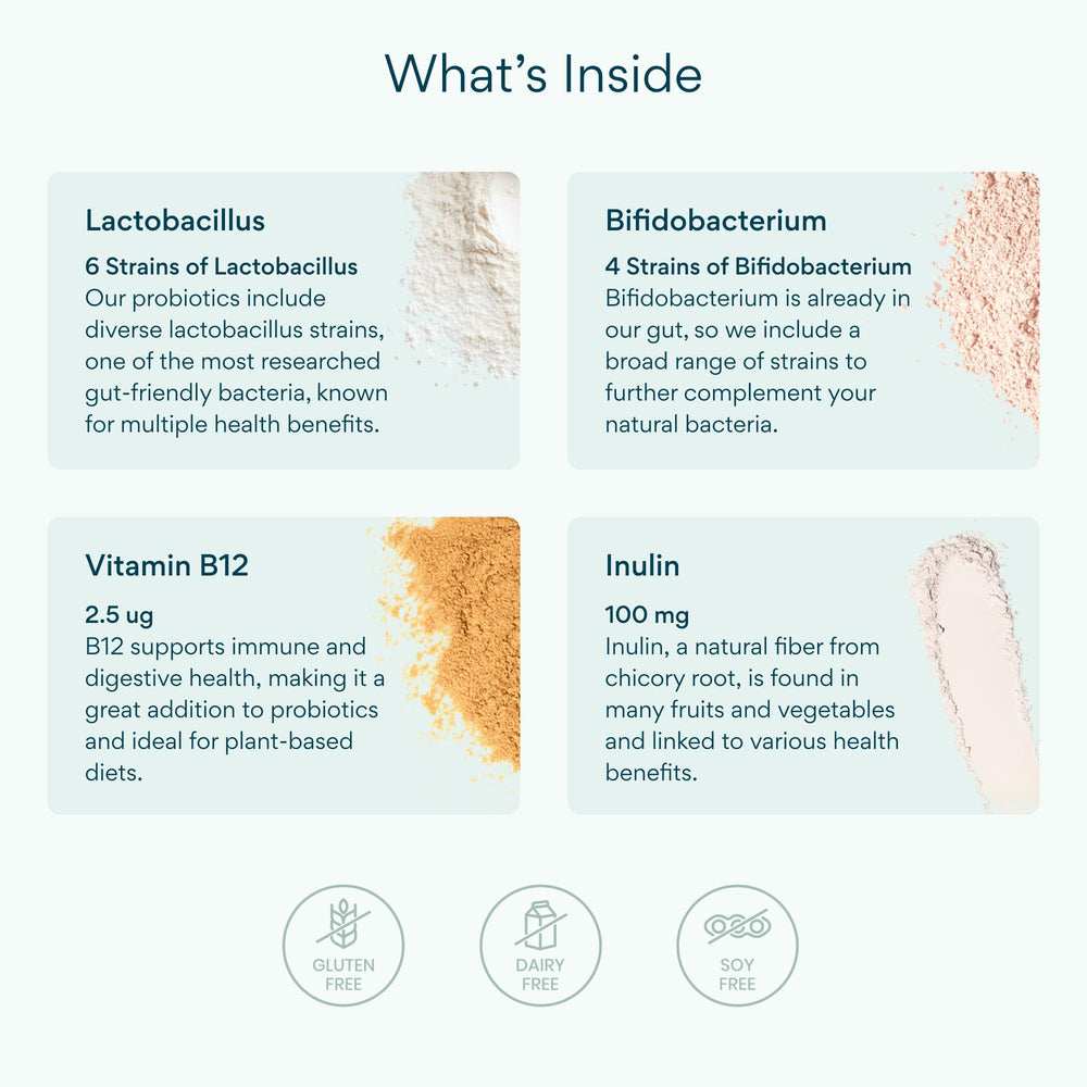 Packaging label of Bettervits Probiotics emphasizing vegan and non-GMO features.