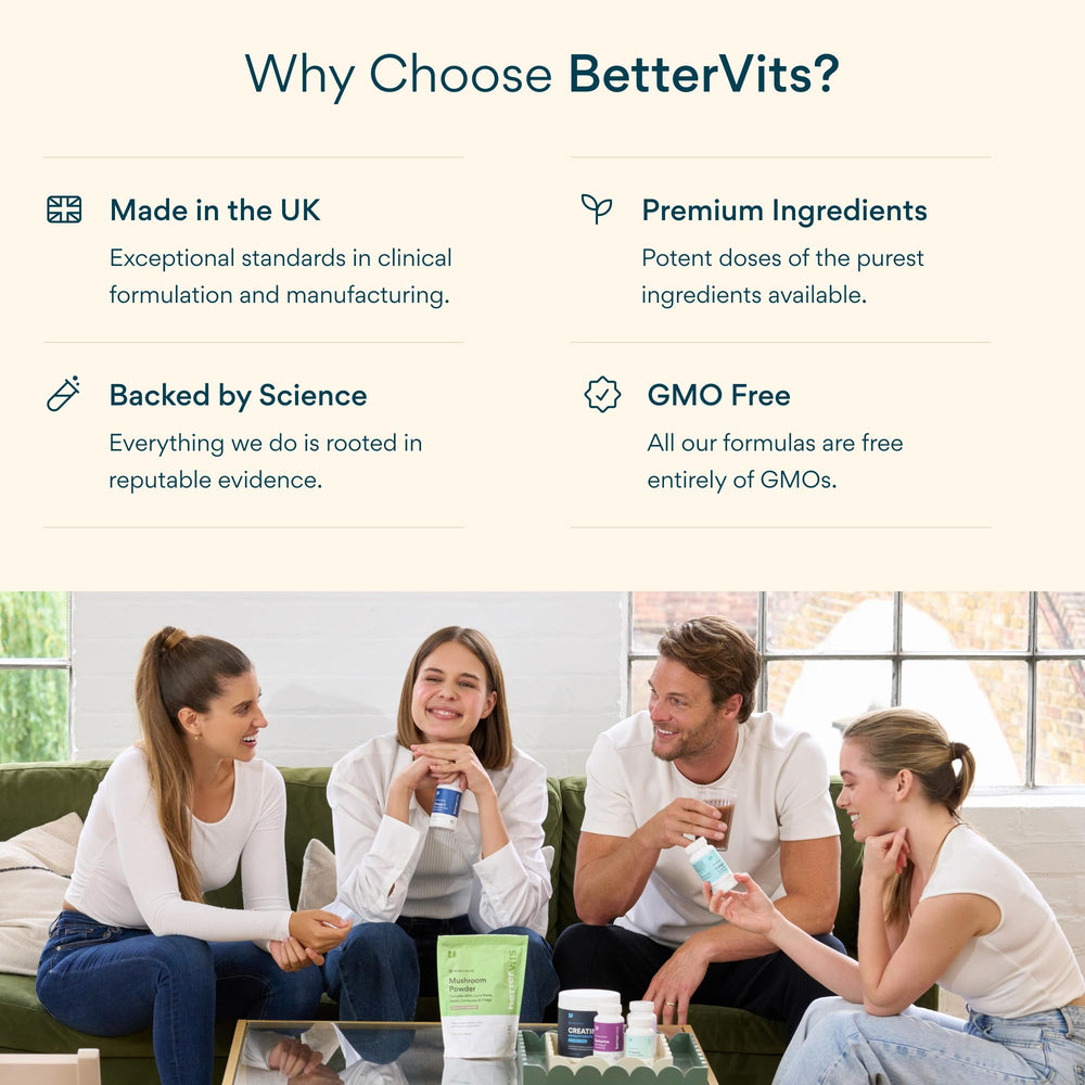 Bettervits third-party testing seal indicating purity and potency.