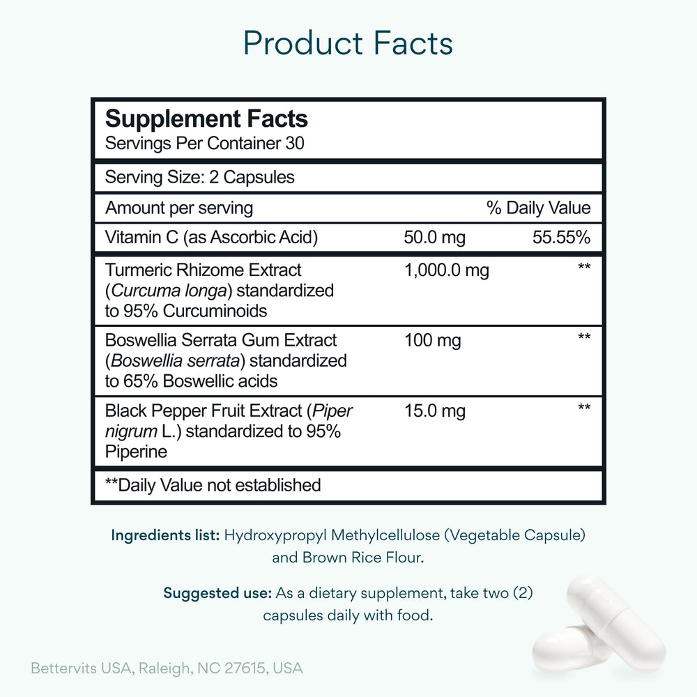 Bettervits Turmeric bottle closeup showing capsules for easy daily use