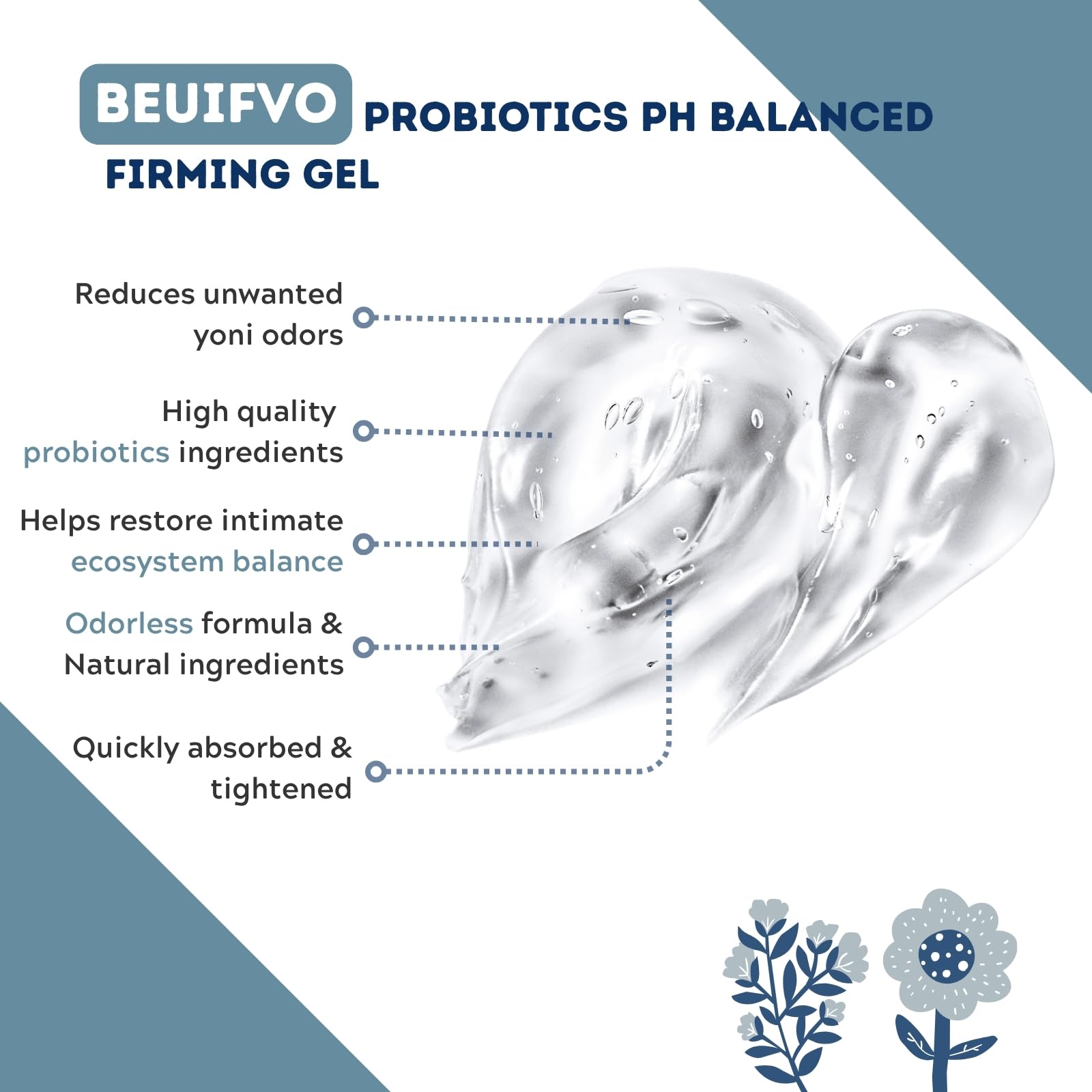 Beuifvo ingredients label highlights probiotics and herbal blend.