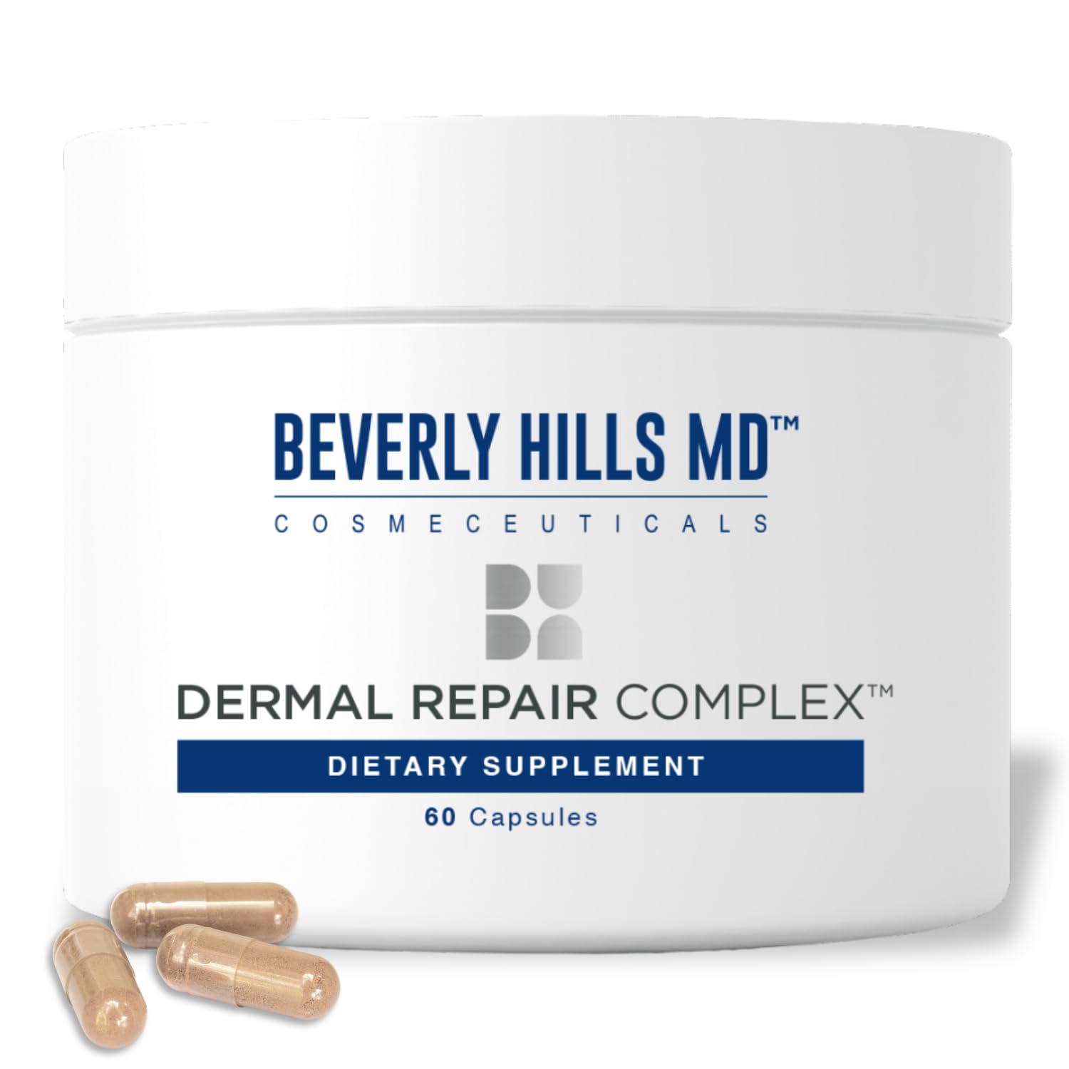 Beverly Hills MD Dermal Repair bottle pouring capsules for skin hydration