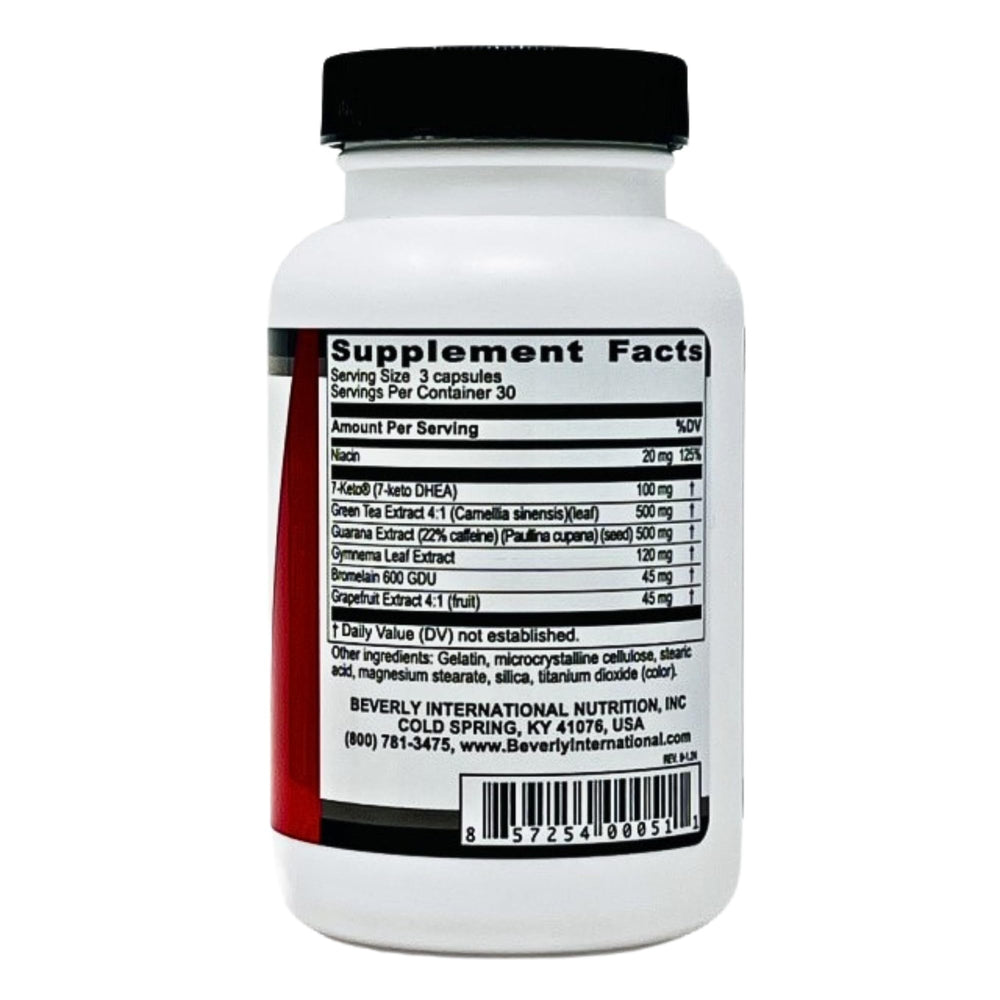 Beverly International 7-Keto Musclean ingredients close-up with guarana and green tea for natural energy.