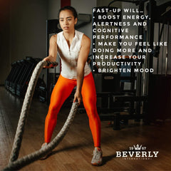 Beverly International Fast-Up bottle beside gym bag signals pre-workout readiness