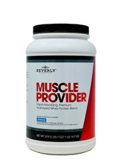 Be Beverly International Muscle Provider Vanilla bottle highlights fast-absorbing whey blend for lean results